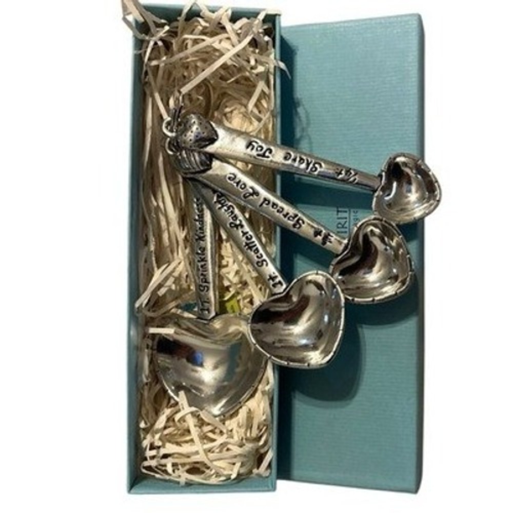 Basic Spirit Heart Measuring Spoons Pewter Inspirational Set with Gift Box